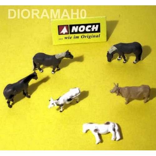 603 NOCH - 6 pezzi - Cavalli e mucche da fattoria e pascolo